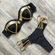 Women Black Swimsuit Low Waist Bathing Suit Halter Bikinis Suit