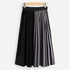 Black Color Block Pleated Long Skirt For Women Casual