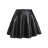 PU Leather Flare Mini Skirt Women Elastic High Waist A Line Skirts