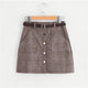 Brown Single Breasted Checked Skirt With Belt