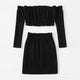 Frill Trim Knit Crop Top With Skirt Two Piece Outfits