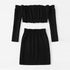 Frill Trim Knit Crop Top With Skirt Two Piece Outfits