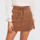 Grommet Lace Up Mini Skirt Khaki Casual Dual Pocket