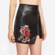 PU Embroidered Applique Zipper Detail Asymmetric Skirt