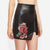 PU Embroidered Applique Zipper Detail Asymmetric Skirt