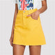 Casual Mid Waist Pocket Above Knee Yellow Plain Denim Skirt