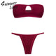 High Cut Bandeau Swimsuit Female Hollow Out Swimwear