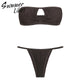 High Cut Bandeau Swimsuit Female Hollow Out Swimwear