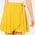 Solid Yellow Skirts Elastic Waist Self Belted Overlap Skirt