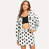 Office Lady Elegant Flap Pocket Front Polka Dot Top And Skirt Set