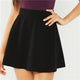 Black Elastic Waist Textured Skirt Preppy Plain Fit and Flare A Line