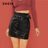 SHEIN Black Self Adjustable Belted PU Skirt Elegant High Waist Bodycon Mini Skirts Women Autumn Workwear Plain Short Skirt