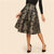 Black Vintage Gold Flower Print Mid Waist Flare Knee-Length Skirt