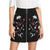 Flower Embroidery Zipper Up Skirt Black Mid Waist Mini Skirt