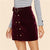 Maroon Double Button Belted Velvet Mid Waist Short Mini Skirts