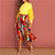 Multicolor Graphic Print Pleated High Waist Straight Long Skirt