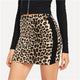 Multicolor Office Lady Leopard Black Side Seam Skinny Mid Waist Pencil Skirt