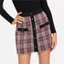 Multicolor Trim Button Up Tweed Skirt Workwear Bottoms