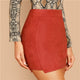 Red Solid Bodycon Skirt Casual Plain High Waist Mini Skirt