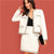 2pc White Office Lady Elegant Open Front Long Sleeve Jacket And Pocket Skirt