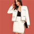 2pc White Office Lady Elegant Open Front Long Sleeve Jacket And Pocket Skirt