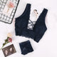 Sexy Bandage Lace Cross Belt Hollow Bra  Lingerie Bra Set Intimates Underwear Set Lace Push Up Wire Free Bra and Panty Set