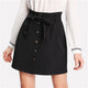 Black Skirt Self Belt Button Up Short Skirts