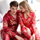 Wedding Pajama Set Mens Silk Red Lovers Loungewear