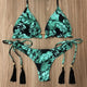 Women Floral Print Bikinis Sexy Striped Patchwork Swimsuit New Triangle Bandage Swimwear Bathing Suit Brazilian Tassel Beachwear