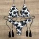 Women Floral Print Bikinis Sexy Striped Patchwork Swimsuit New Triangle Bandage Swimwear Bathing Suit Brazilian Tassel Beachwear