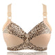 Women's Plus Size Bra Leopard Print Wire Free Bras Push Up Ajusted Brassiere Thin Cup Underwear 44 46