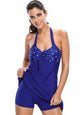 Womens Sexy Halter Floral Print Swimwear Tankini Swimdress