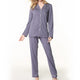 Women's Long Sleeve Pants Pajamas Button Lapel Underwear Set