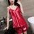 Womens Sexy Satin Lingerie Sleeveless Pajamas  Embroidery Flower Set Underwear